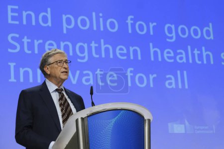 Photo for Former Microsoft CEO, Bill Gates  during the launch of a new funding partnership to eradicate polio signing ceremony in Brussels, Belgium on October 11, 2023. - Royalty Free Image