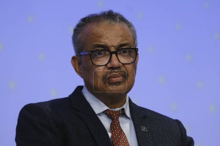 Photo for Director-General of the WHO Tedros ADHANOM GHEBREYESUS during the launch of a new funding partnership to eradicate polio signing ceremony in Brussels, Belgium on October 11, 2023. - Royalty Free Image