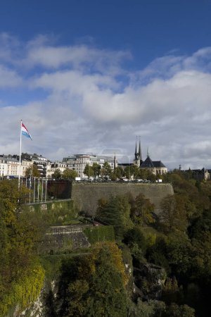 Photo for National flags of Luxembourg waving in Luxembourg city on October 24, 2023. - Royalty Free Image