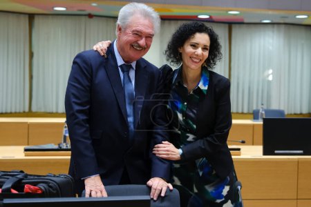 Photo for Hadja Lahbib, Foreign Minister  arrives for a meeting of EU foreign ministers at the European Council building in Brussels, Belgium on Nov. 13, 2023. - Royalty Free Image