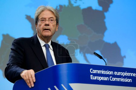 Photo for Press conference by European Commissioner Paolo GENTILONI on the 2023 Autumn Economic Forecast in Brussels, Belgium on November 15, 2023. - Royalty Free Image