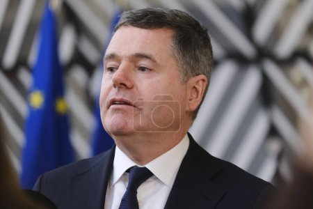 Photo for Paschal DONOHOE, Minister for Finance arrives to attend in a meeting of Eurogroup Finance Ministers, at the European Council in Brussels, Belgium on Jan. 15, 2024. - Royalty Free Image