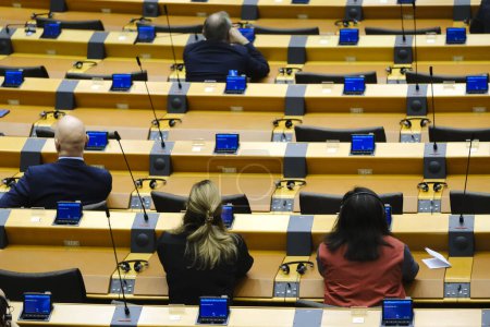 Foto de Vista de la cámara durante una sesión plenaria antes del Día del Recuerdo del Holocausto en el Parlamento Europeo en Bruselas, Bélgica, el 25 de enero de 2023. - Imagen libre de derechos