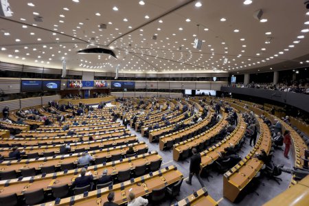 Photo for View of the chamber during a plenary session ahead of Holocaust Remembrance Day at the European Parliament in Brussels, Belgium on January 25, 2023. - Royalty Free Image