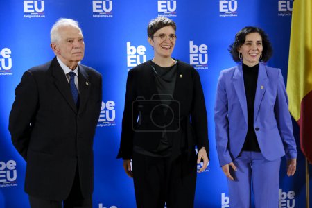 Photo for HRVP Josep Borrell and Foreign Minister Hadja LAHBIB welcomes    Anna Kristina LUEHRMANN, Minister prior the Informal meeting of EU Foreign Affairs Ministers in Brussels, Belgium on February 3, 2024. - Royalty Free Image