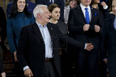 Photo for Foreign Ministers arrive to pose for a family photo during the Informal meeting of EU Foreign Affairs Ministers in Brussels, Belgium on February 3, 2024. - Royalty Free Image
