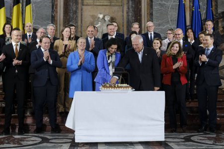 Photo for Foreign Ministers celebrating the 50th anniversary of Gymnich Council during the Informal meeting of EU Foreign Affairs Ministers in Brussels, Belgium on February 3, 2024. - Royalty Free Image