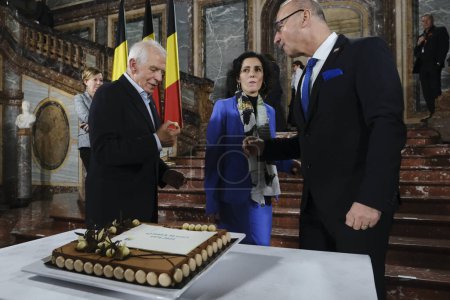 Photo for Hadja LAHBIB ,Foreign Minister and Joseph Borrell during the celebration of the 50th anniversary of Gymnich Council  in Brussels, Belgium on February 3, 2024. - Royalty Free Image
