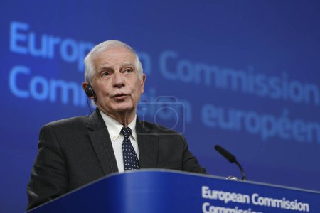 Photo for Press conference by Josep BORRELL  ,EU Commissioner on the European Defence Industrial Strategy and Investment Programme in Brussels, Belgium on March 5, 2023. - Royalty Free Image