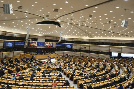 Photo for General view of plenary during the speech of King Philippe of Belgium  at plenary session of the European Parliament in Brussels, Belgium on April 10, 2024. - Royalty Free Image
