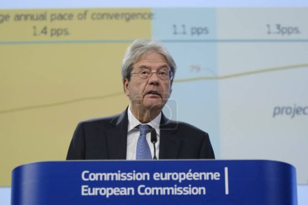 Photo for Press conference by European Commissioner Paolo GENTILONI on the Spring 2024 Economic Forecast  in Brussels, Belgium on May 15, 2024. - Royalty Free Image