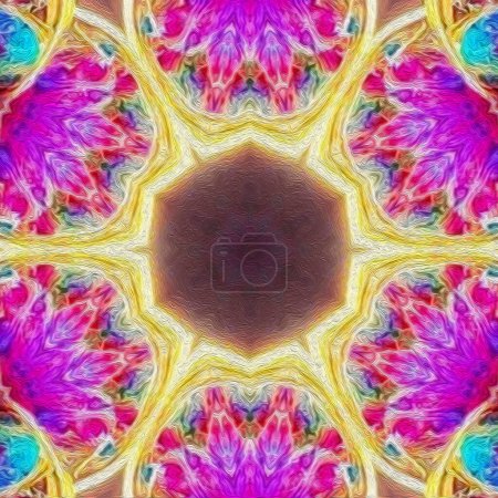 Photo for Magic fantasy fractal. Esoteric neon glowing geometric mandala. Kaleidoscopic background. - Royalty Free Image