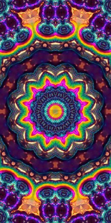 Téléchargez les photos : Magic fantasy fractal. Esoteric neon glowing geometric mandala. Kaleidoscopic background. - en image libre de droit