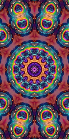 Téléchargez les photos : Fantasme magique fractale. Mandala géométrique ésotérique néon brillant. Fond kaléidoscopique. - en image libre de droit