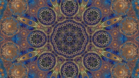 Photo for Luxury oriental tile seamless pattern. Colorful floral patchwork background. Mandala boho chic style. Rich flower ornament. Hexagon design elements. Portuguese moroccan motif. - Royalty Free Image