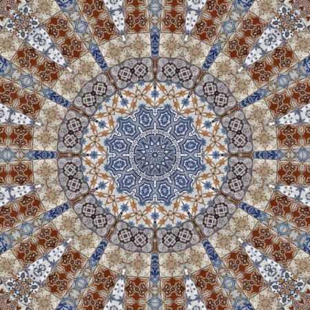 Foto de Luxury oriental tile seamless pattern. Colorful floral patchwork background. Mandala boho chic style. Rich flower ornament. Hexagon design elements. Portuguese Moroccan motif. - Imagen libre de derechos