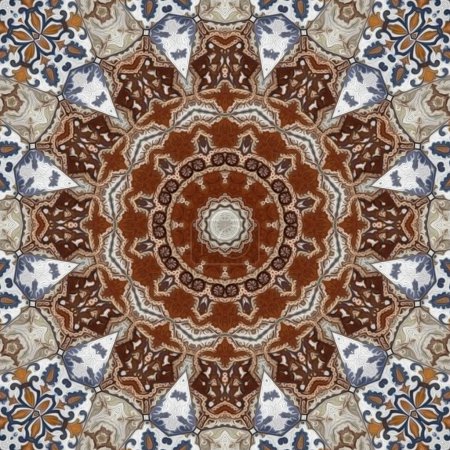 Photo for Luxury oriental tile seamless pattern. Colorful floral patchwork background. Mandala boho chic style. Rich flower ornament. Hexagon design elements. Portuguese Moroccan motif. - Royalty Free Image