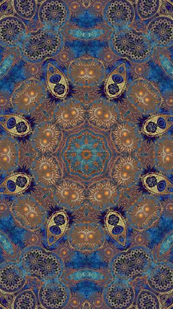 Téléchargez les photos : Luxury oriental tile seamless pattern. Colorful floral patchwork background. Mandala boho chic style. Rich flower ornament. Hexagon design elements. Portuguese Moroccan motif. - en image libre de droit