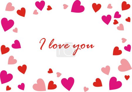 Love you - red calligraphy inscription. with red and pink hearts aroud. Love lettering card.