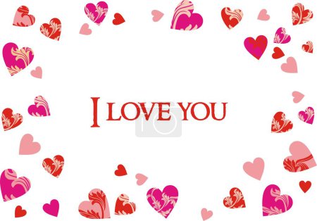 Téléchargez les photos : Love you - red calligraphy inscription. with red and pink hearts aroud. Love lettering card. - en image libre de droit