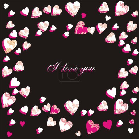 Foto de Love you - red calligraphy inscription. with red and pink hearts aroud. Love lettering card. - Imagen libre de derechos