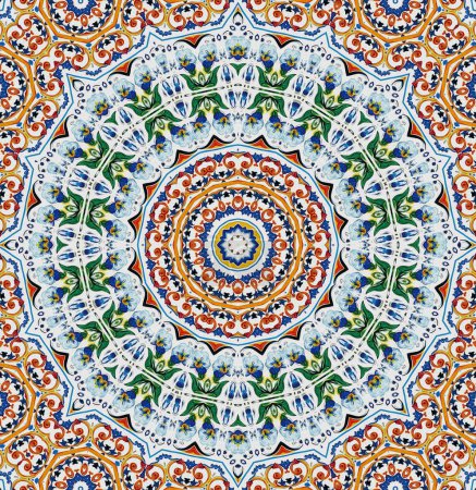 Téléchargez les photos : Mandala seamless pattern mandala art. Flower fantasy print. Psychedelic carnival poster. - en image libre de droit