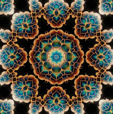 Foto de Caleidoscopio inconsútil, vista de fondo abstracta mandala - Imagen libre de derechos
