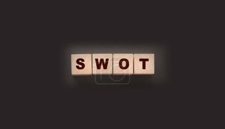 Abbreviation SWOT on wooden cubes. Business analysis concept.