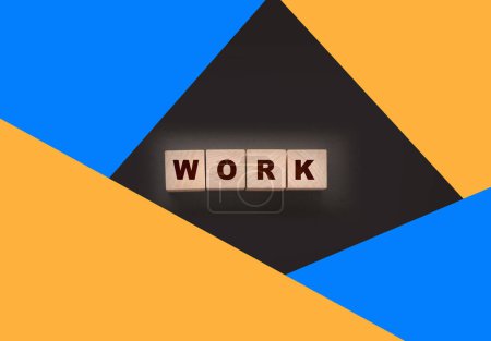 Photo for Inscription on wooden cubes Work on black The concept of working from home. - Royalty Free Image