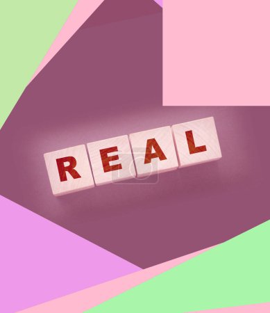 Photo for RENT word on wooden cubes on a pink lilac and beige. Real estate business concept. - Royalty Free Image