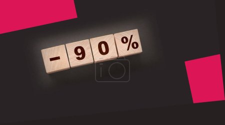 Photo for 90 percent on wooden blocks on black background. Sale business concept. - Royalty Free Image