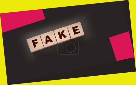Photo for FAKE word written in wooden blocks on black background - Royalty Free Image