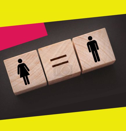 Photo for Concepts of gender equality. wooden cubes with female and male symbol and equal sign. Equal pay social quaranty concept. - Royalty Free Image