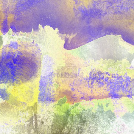 Téléchargez les photos : Aquarelle peinte avec des couleurs jaune, vert et violet. - en image libre de droit