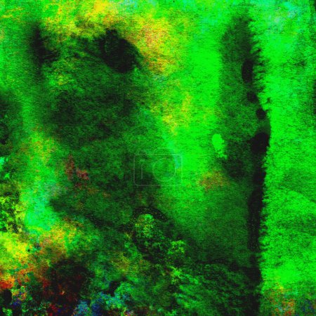 Téléchargez les photos : Aquarelle verte abstraite aux reflets jaunes, bleus et rouges - en image libre de droit