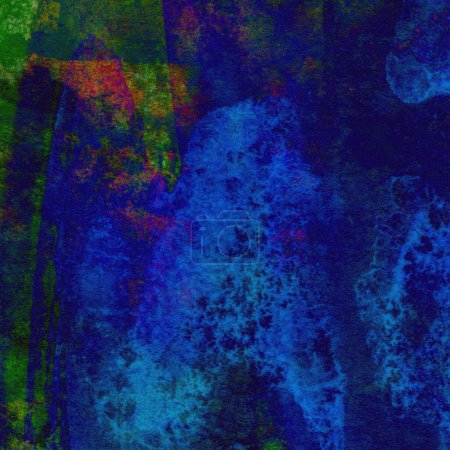 Photo for Deep blue watercolor pattern with touches of green, yellow and pink colors - Royalty Free Image