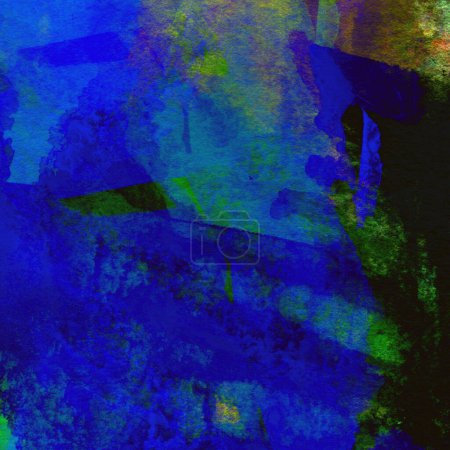 Foto de Patrón de acuarela azul profundo con toques de colores verde, amarillo y rosa - Imagen libre de derechos
