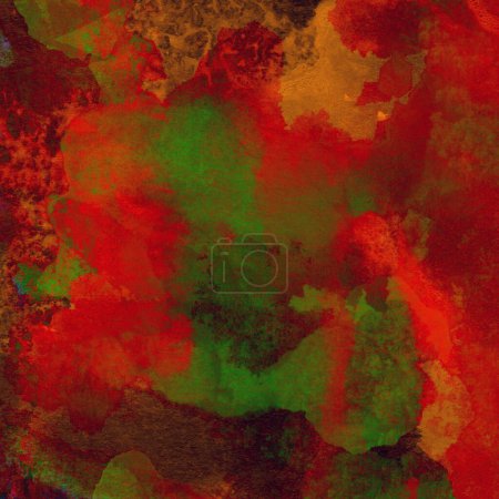 Téléchargez les photos : Grunge abstrait motif aquarelle coloré avec des couleurs vertes, rouges et jaunes - en image libre de droit