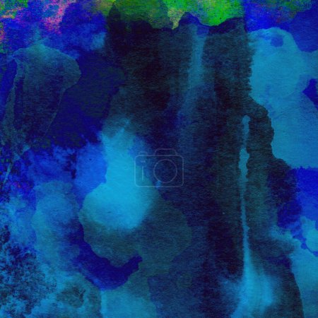 Photo for Deep blue watercolor pattern with touches of green, yellow and pink colors - Royalty Free Image
