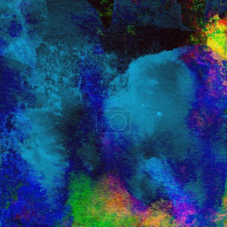Foto de Patrón de acuarela azul profundo con toques de colores verde, amarillo y rosa - Imagen libre de derechos