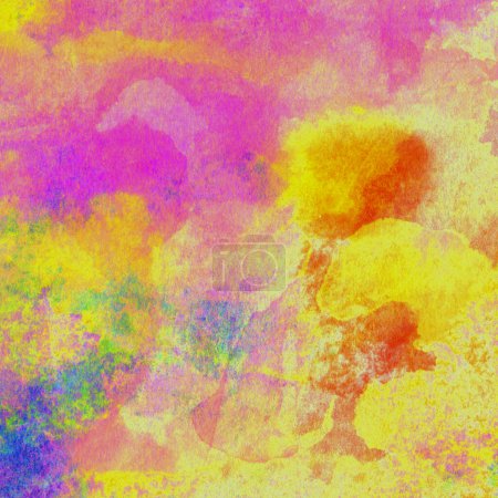 Photo for Abstract colorful watercolor pattern background with yellow and red colors and hints of pink, blue and green colors. - Royalty Free Image