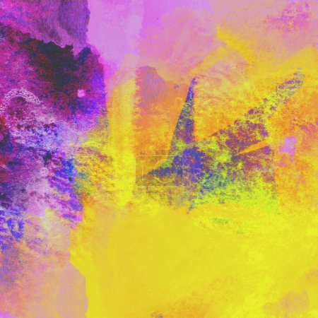 Téléchargez les photos : Grunge fond aquarelle coloré fait avec des éclaboussures violettes, bleues et jaunes - en image libre de droit