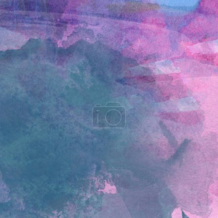 Photo for Watercolor pattern in messy style made with violet, blue and green colors - Royalty Free Image
