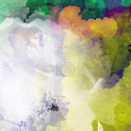 Photo for Creative abstract background made with watercolor paints in mixed violet, yellow, blue and green colors. - Royalty Free Image