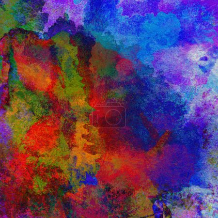 Photo for Pattern with mixed watercolor shades of purple, blue, green, yellow and red colors. - Royalty Free Image