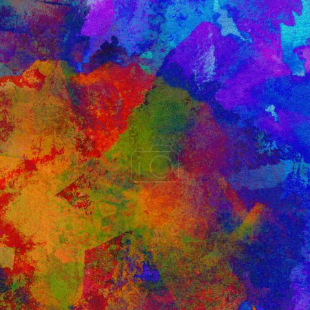 Foto de Fondo abstracto grunge realizado con acuarelas en colores azul, amarillo y rojo. - Imagen libre de derechos