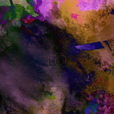 Téléchargez les photos : Fond abstrait créatif réalisé avec des peintures à l'aquarelle aux couleurs mixtes violet, jaune, bleu et vert. - en image libre de droit