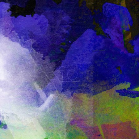 Foto de Fondo abstracto grunge realizado con acuarelas en colores púrpura, amarillo, verde y azul. - Imagen libre de derechos