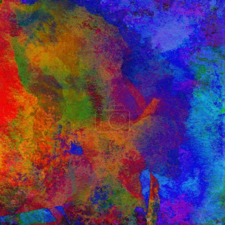 Photo for Grunge abstract background made with watercolor paints in blue, yellow and red colors. - Royalty Free Image