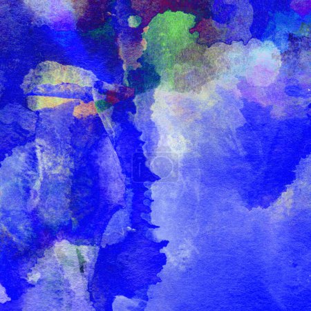 Foto de Fondo abstracto grunge realizado con acuarelas en colores púrpura, amarillo, verde y azul. - Imagen libre de derechos